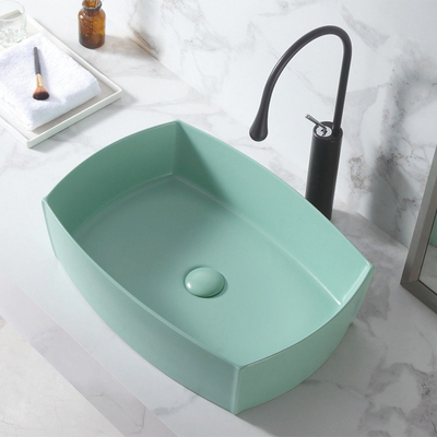 fregadero de cerámica Matte Light Green Color del lavabo de la encimera del cuadrado 12L
