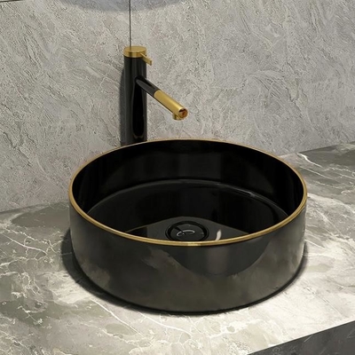 Lavabo de cerámica redondo de cerámica Matte Shiny Black Color de la encimera
