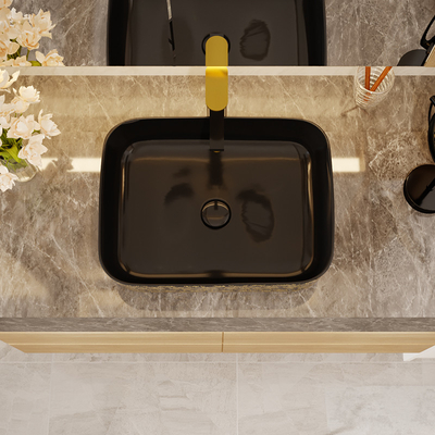 Negro de encargo Art Deco Pedestal Basin de oro del cuadrado 500*380*130m m