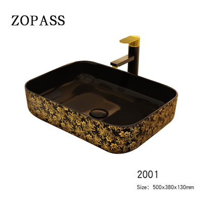 Negro de encargo Art Deco Pedestal Basin de oro del cuadrado 500*380*130m m