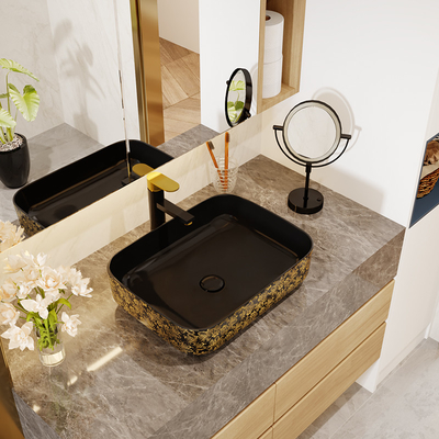 Negro de encargo Art Deco Pedestal Basin de oro del cuadrado 500*380*130m m