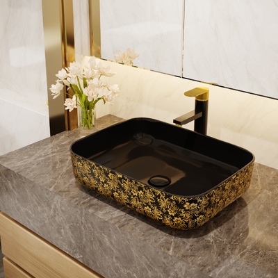 Negro de encargo Art Deco Pedestal Basin de oro del cuadrado 500*380*130m m