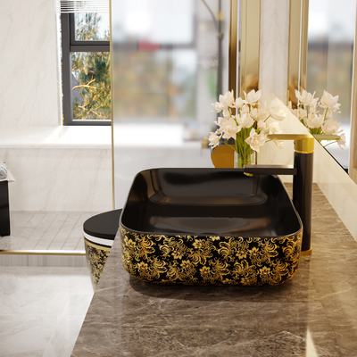 Negro de encargo Art Deco Pedestal Basin de oro del cuadrado 500*380*130m m