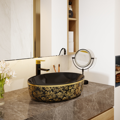 El oro electrochapa la forma redonda superior de Art Sanitary Ware Basin Table
