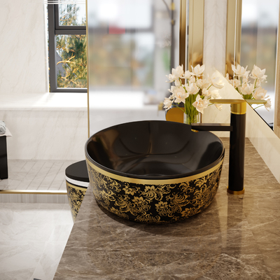 El oro electrochapa la forma redonda superior de Art Sanitary Ware Basin Table