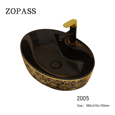 Color oro libre oval de lujo del negro del lavabo de la vanidad con el grifo