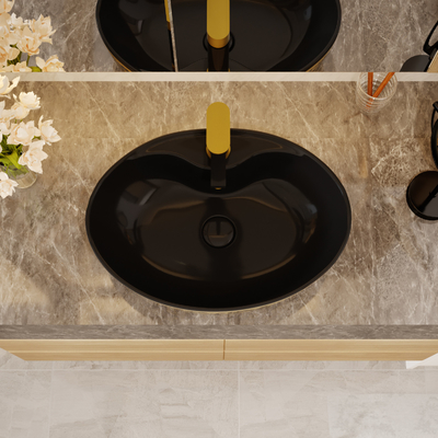 Color oro libre oval de lujo del negro del lavabo de la vanidad con el grifo