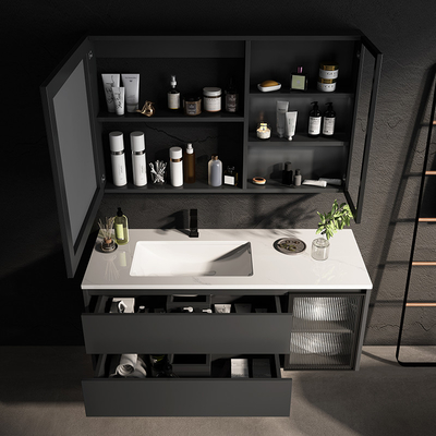 Los gabinetes de cuarto de baño de madera sólidos del espejo los 39in del LED riegan vanidad resistente