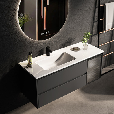Los gabinetes de cuarto de baño de madera sólidos del espejo los 39in del LED riegan vanidad resistente