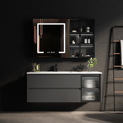 Los gabinetes de cuarto de baño de madera sólidos del espejo los 39in del LED riegan vanidad resistente