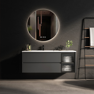 Los gabinetes de cuarto de baño de madera sólidos del espejo los 39in del LED riegan vanidad resistente