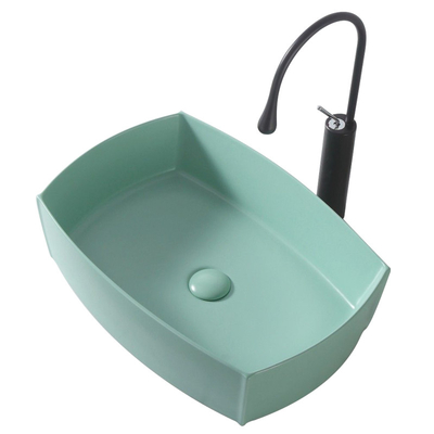 fregadero de cerámica Matte Light Green Color del lavabo de la encimera del cuadrado 12L