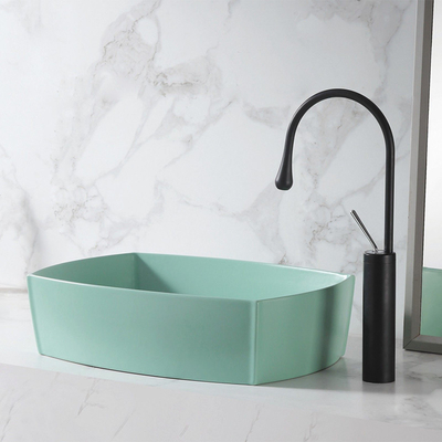 fregadero de cerámica Matte Light Green Color del lavabo de la encimera del cuadrado 12L