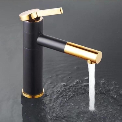 Grifo del lavabo del negro de la cascada con el mezclador caliente y frío de oro de la manija