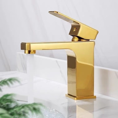 Solo golpecito pulido del lavabo de la manija del grifo sanitario de cobre amarillo de oro de las mercancías