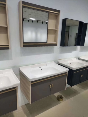Los gabinetes de cuarto de baño de madera sólidos de Gray Blue los 80cm suelan - vanidad montada
