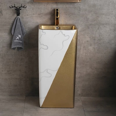 Una pieza de lujo del oro de los fregaderos del cuarto de baño de la situación del piso del pedestal 9L