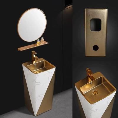 Una pieza de lujo del oro de los fregaderos del cuarto de baño de la situación del piso del pedestal 9L