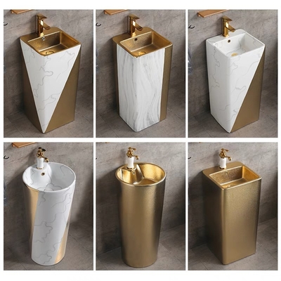 Una pieza de lujo del oro de los fregaderos del cuarto de baño de la situación del piso del pedestal 9L