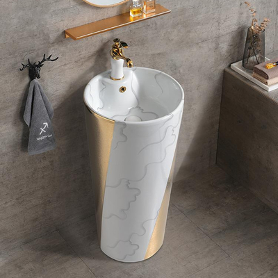 Una pieza de lujo del oro de los fregaderos del cuarto de baño de la situación del piso del pedestal 9L