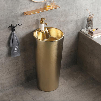 Una pieza de lujo del oro de los fregaderos del cuarto de baño de la situación del piso del pedestal 9L