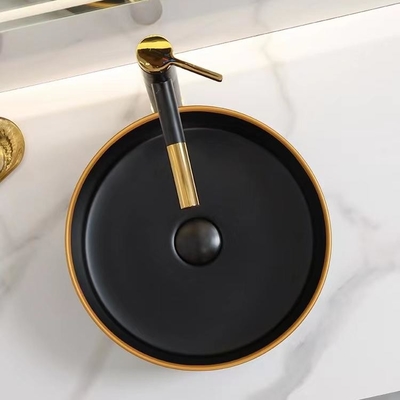 Lavabo de cerámica redondo de cerámica Matte Shiny Black Color de la encimera