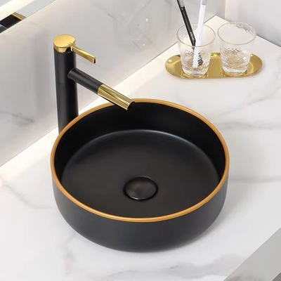 Lavabo de cerámica redondo de cerámica Matte Shiny Black Color de la encimera