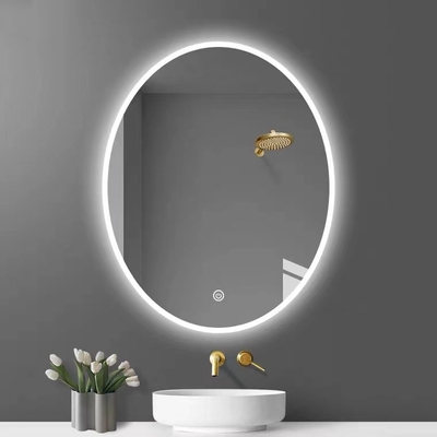 Espejo de vanidad montado en la pared de cristal de la forma oval con la pantalla que despeja la niebla