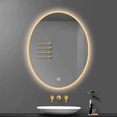 Espejo de vanidad montado en la pared de cristal de la forma oval con la pantalla que despeja la niebla